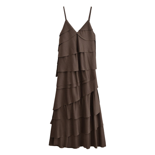 Women's new fashion layered decoration sleeveless V-neck MIDI dress