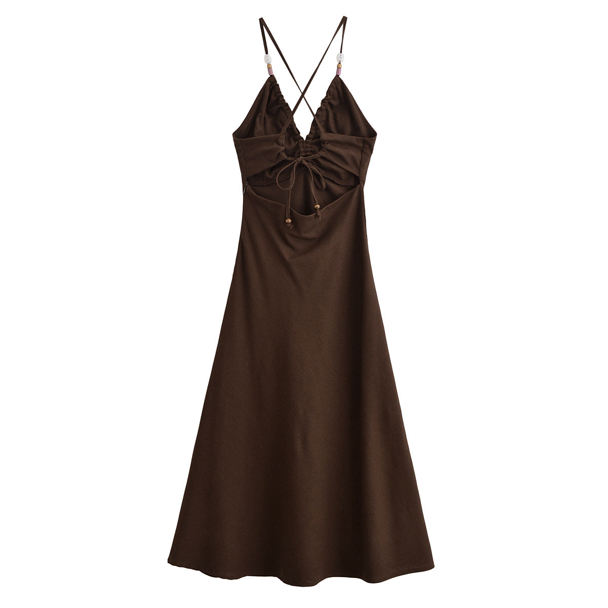 Women's new fashion slim backless linen blended suspender MIDI dress