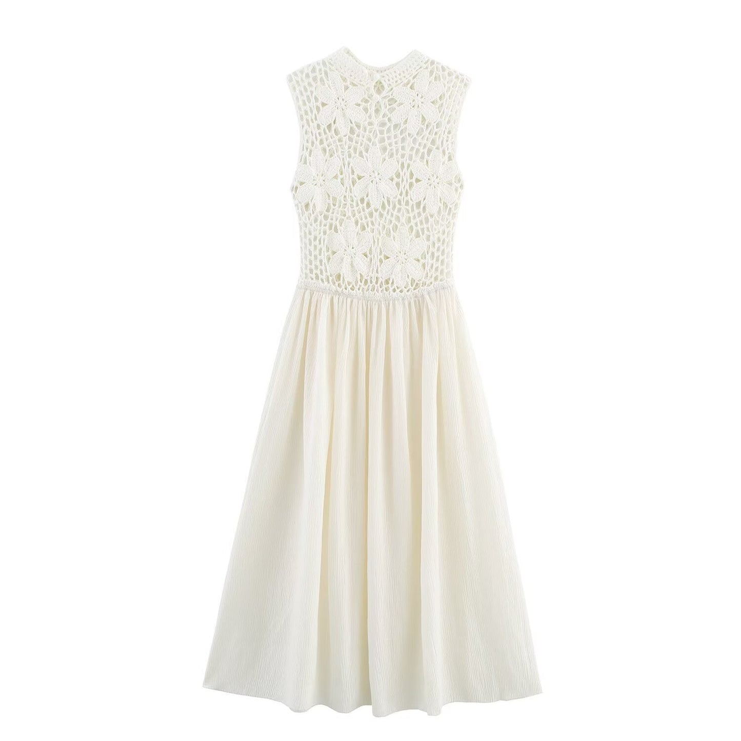 Women's new fashion Flower Embroidery Decoration Sleeveless Splicing Midi Dress