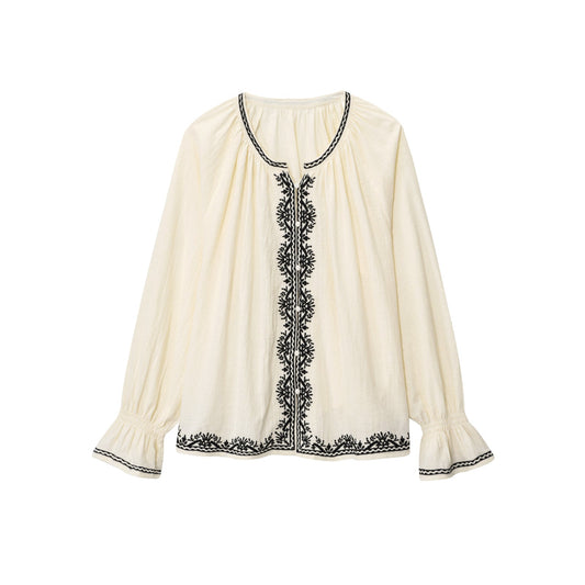 Women's 2025 fashion loose contrasting embroidered shirt