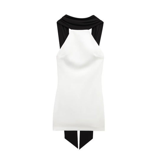 Women's 2025 new fashion slim backless sleeveless patchwork mini dress