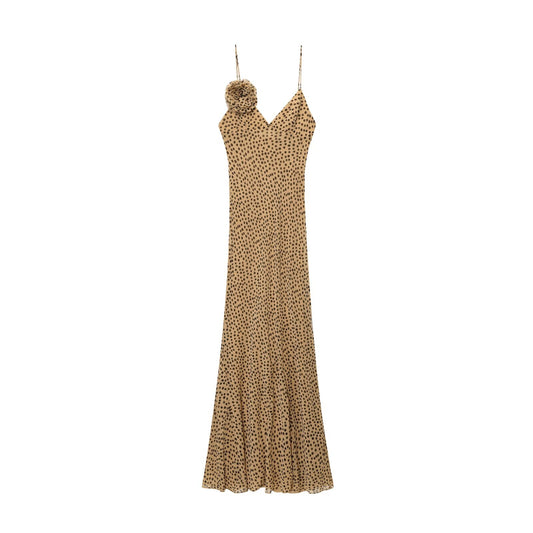 Women's New Fashion floral decoration sexy polka dot print suspender MIDI dress
