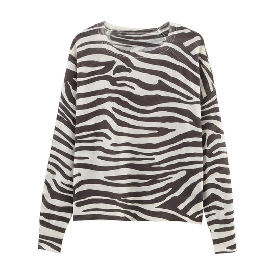 Women's New Fashion casual O-Neck striped fine needle knitted top