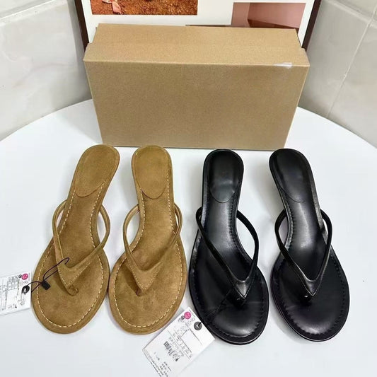 Women's New Fashion Joker Round Toe Heel Clip Toe Design High Heels Slippers.