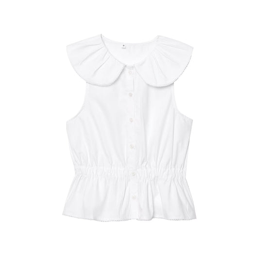 Women's new fashion small round Lapel slim single breasted poplin top