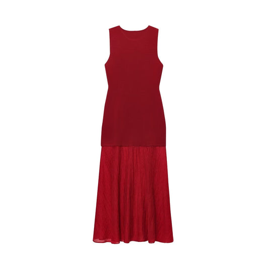 Women's New Fashion sleeveless Slim patchwork knitted MIDI dress