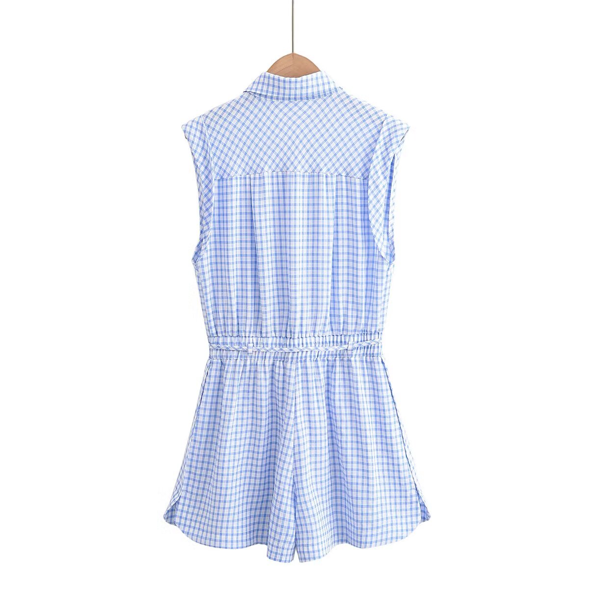 Women's 2025 fashion casual single breasted short plaid jumpsuit