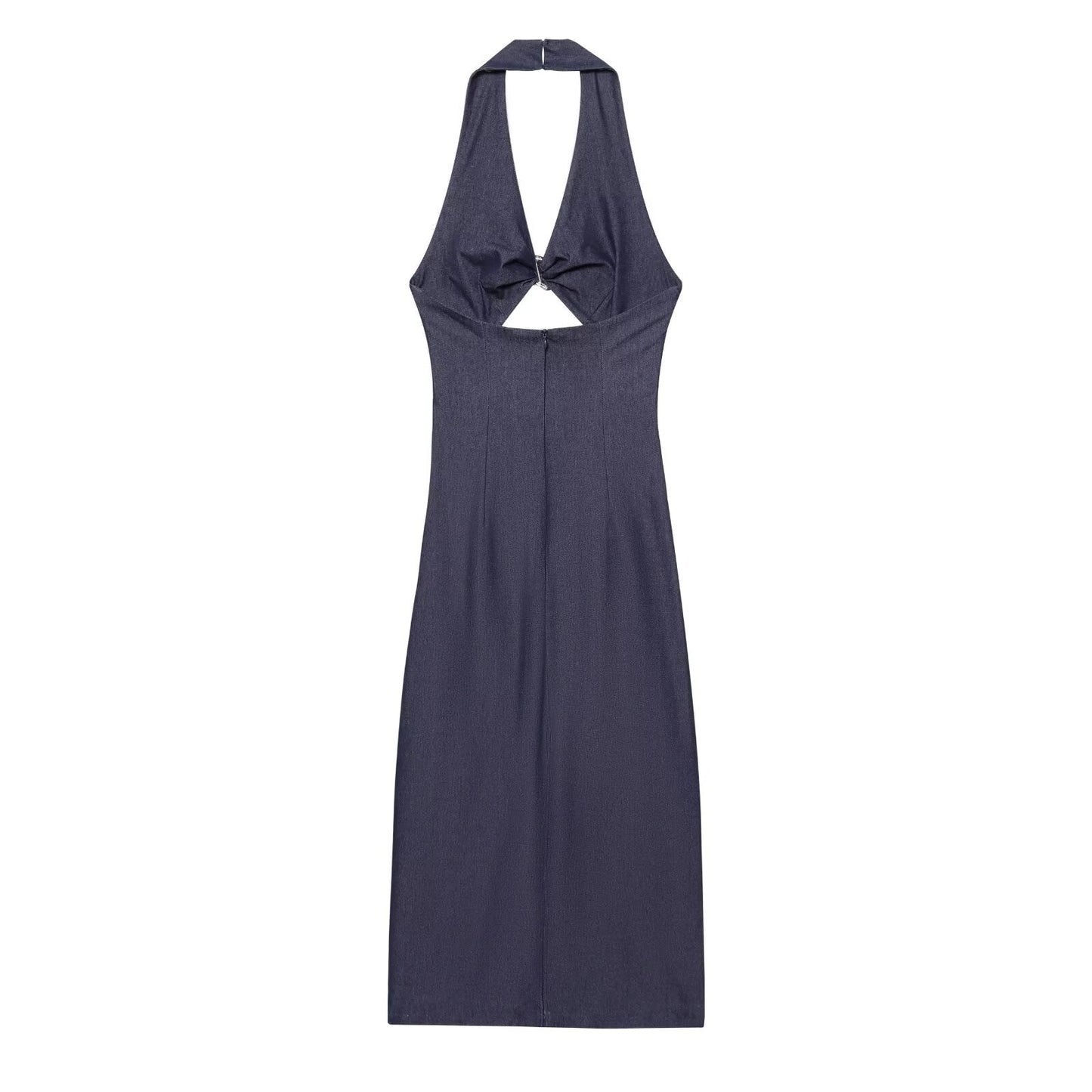 Women's New Fashion Open Design Tight Cowboy Hanging Neck Midi Dress