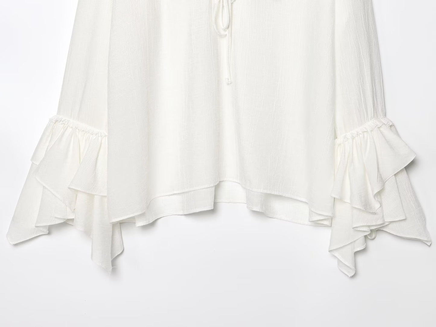 Women's new fashion layered decoration loose V-neck lace up long sleeved shirt