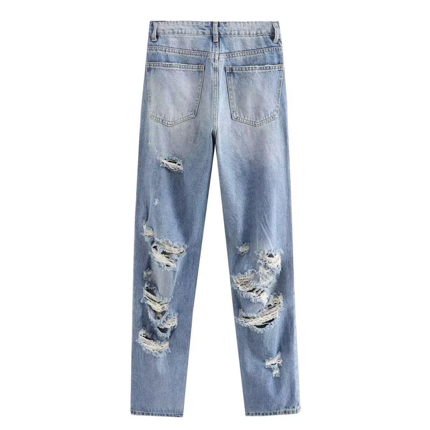 Ladies 2025 New Fashion Broken hole decoration Casual Versatile High Waist Jeans