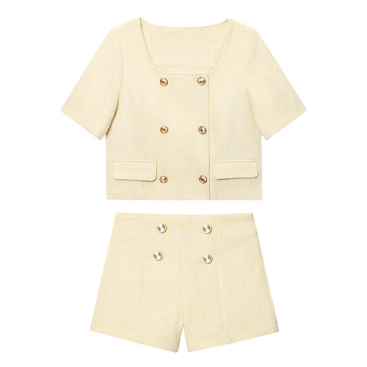 Suit women's 2-piece 2025 fashion textured short-sleeved suit jacket+shorts women's suit