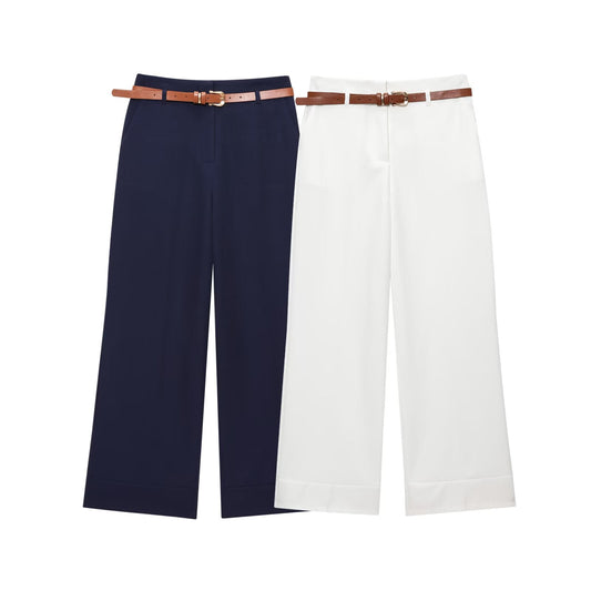 Women's 2025 fashion trousers with waistbands and hemmed legs.