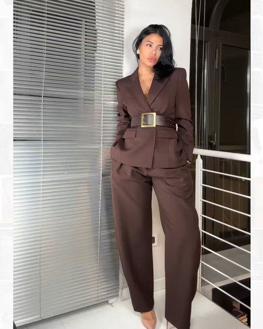 set woman 2 pieces2025 Fashion Office Wear Single Button Blazer Coat Vintage Female + Pants Women's suit