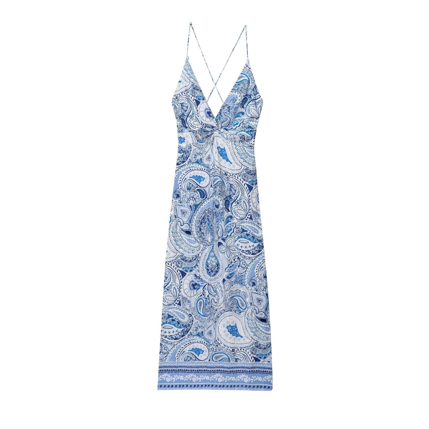 Women's 2025 Fashion Sleeveless V-neck Printed suspender Midi Dress