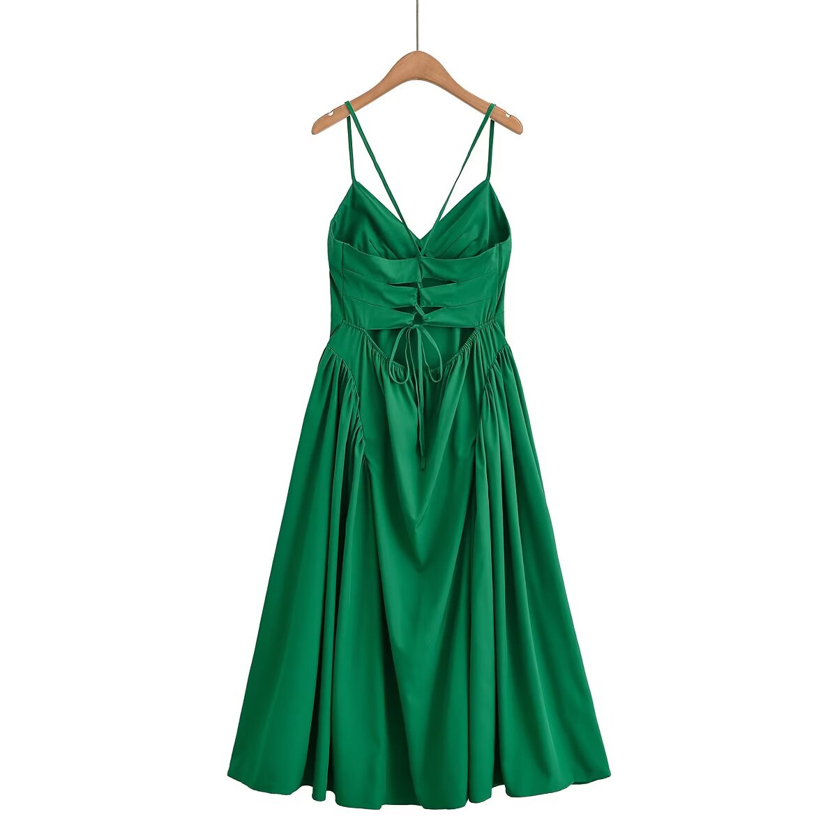 Women's new fashion vacation style draped suspender MIDI dress