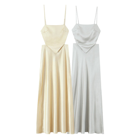Women's New Fashion Thin Scarf Satin Texture Sleeveless suspender Dress