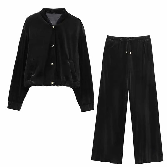 Women's new Fashion black casual single breasted short velvet flight jacket coat retro long sleeved pocket women's coat chic top