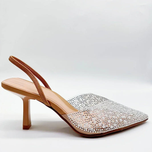New 2024 Women's Shoes Brown Artificial Pearls With High Heels and Pointed Shoes Sandals Women