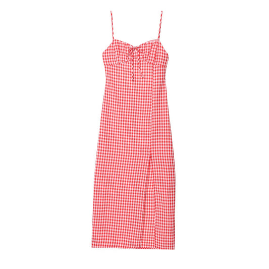 Women's 2025 fashion plaid midi dress
