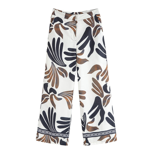 Women's 2025 new fashion mid waist retro printed casual pants