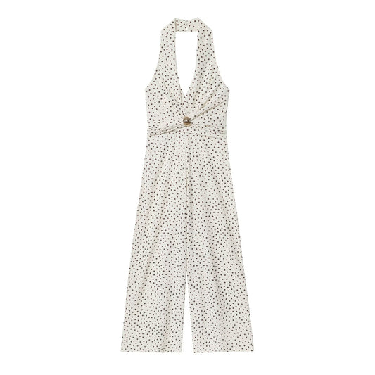 Women's 2025 Fashion Wave Point Hanging Neck Collar jumpsuit