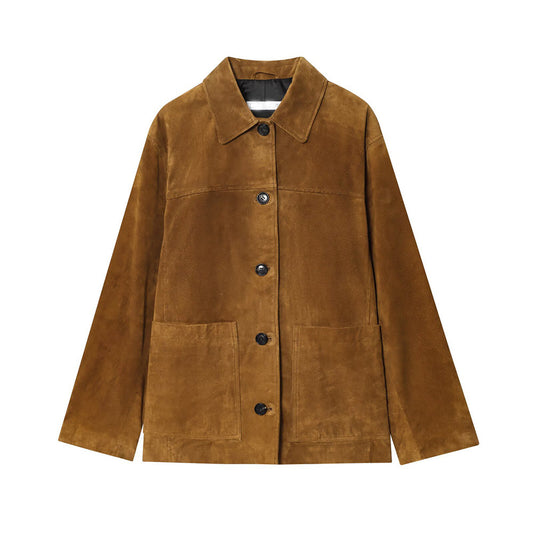 Women's new fashion anti suede effect loose lapel Button-up jacket