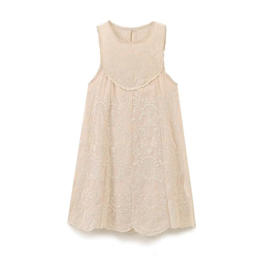 Women's new fashion sleeveless contrasting embroidery mini dress