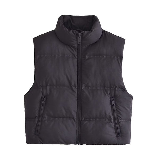 Women's winter fashion stand collar warm zipper cotton vest