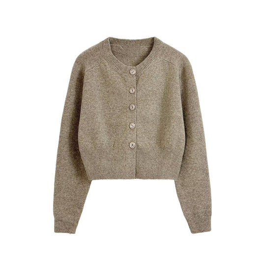 Women's new fashion short O-Neck long sleeved knitted cardigan